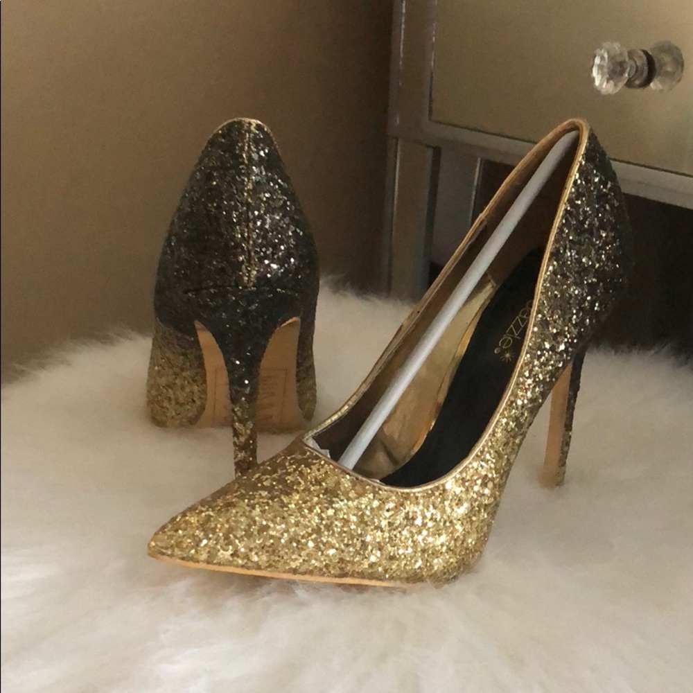 Beautiful ombré black and gold glitter heels